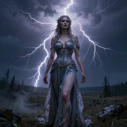Lightning goddessl. by Konstantin Razumov, horror scene, highly detailded