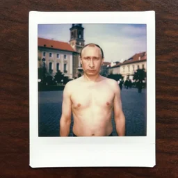 vladimir putin without shirt as a anorexic in legnica, medium shot, photorealistic, polaroid, vintage, color, documentary photograph