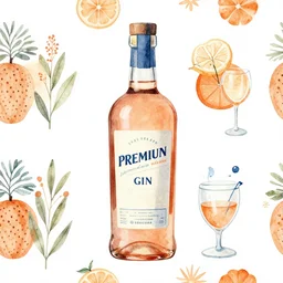 orange and blue color, botanical, illustration, gin, pattern, playful, premium, pintrest, behance, watercolor