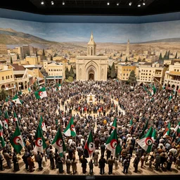 hieronymus bosch hirak, 2 0 1 9 algerian protests delights, algerian flags, diorama, panorama,