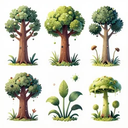 game asset of evil trees and plants, in gouache detailed paintings, props, stylized, 2 d sprites, kitbash, arcane, overwatch, blue and pink color scheme, 8 k, close up