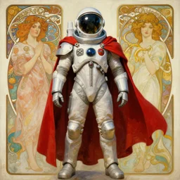 knights templar in a space suit with red cape, futurism, character design, painting by gaston bussiere, greg rutkowski, artgerm, alphonse mucha, trending on artstation