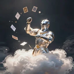 knight doing a card trick, cardistry, cloud of cards, fantasy, digital art, soft lighting, concept art by greg rutkowski
