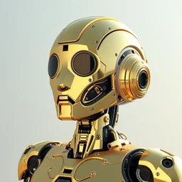 a modern cybernetic robot made from gold porcelain and black steel, insane reflexions, pastel colored, daylight, peaceful, 8 k, ambient occlusion, octane render, by chris mastree