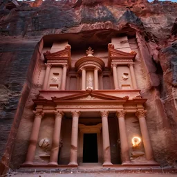 epic low angle matte painting looking up at the lost palace of petra with white flames illuminating the ruins of forgotten souls, atmospheric, low angle, mysterious, cinematic, cosmic, stunning, grorgeous, cgsociety, intricate, ultra detailed, featured on artstation