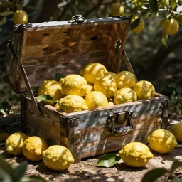 chest full of lemons, beautiful light