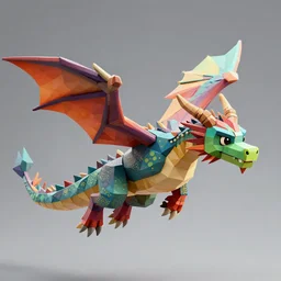 low - poly dragon, flying, colourful, very detailed, trending on artstation, unreal engine