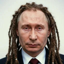 a picture of vladimir putin with dreadlocks, portrait, close up, colorful, ektachrome