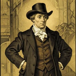 Medium shot of a typical character in the style of Arthur Rackham