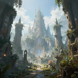 inside an ethereal magical elven city, 4k, HDR, award-winning, unreal engine 5