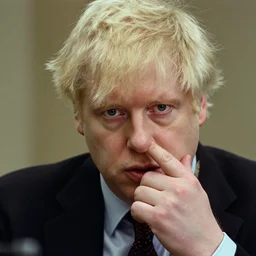 film still close - up shot of boris johnson picking his nose from the movie monty python's the meaning of life. photographic, photography