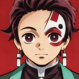 handsome guy in demon slayer art, anime style, 4k , detailed, detailed face, high quality, smooth, sharp focus, beautiful scene, face high detail, mask, red background
