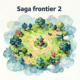 screenshot of saga frontier 2, watercolor - style graphics