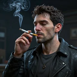 3 d render of markiplier smoking a cigarette, unreal engine, dslr, award winning, 8 k, octane beautifully detailed render, cold lighting, cinematic lighting, detailed photo,