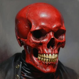 ultra realistic portrait painting of red skull, art by frank frazetta, 4 k, ultra realistic, highly detailed, epic lighting
