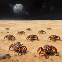 a herd of giant crabs running abound on barren desert exoplanet by James Gurney, Beksinski and Alex Gray