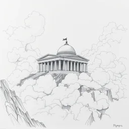 olympus temple resting in a cloud, drawing, intricate linework, stunning artwork, highly detailed, trending on artstation