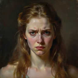 painting of a powerful woman looking down at you in disgust and pity, fantasy portrait, dramatically lit, extreme emotion