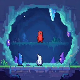 crystal caves, 3 d lemmings videogame, pixelart, unreal engine