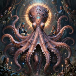 symmetry, a detailed wide angle portrait of the goddess yemoja using symbiotic octopus technology, unreal engine, fantasy art by greg rutkowski, loish, rhads, ferdinand knab, makoto shinkai and lois van baarle, ilya kuvshinov, rossdraws, tom bagshaw, radiant light, detailed and intricate environment