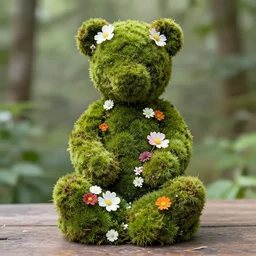 a statue made of moss and flowers