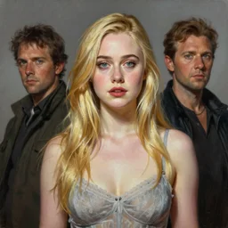 ultra realistic medium shot portrait painting of elle fanning in prey, art by frank frazetta and henri - edmond across, 4 k, ultra realistic, highly detailed, epic lighting