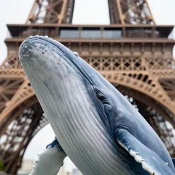 closeup potrait of a whale underneath the eiffel tower, natural light, sharp, detailed face, magazine, press, photo, Steve McCurry, David Lazar, Canon, Nikon, focus
