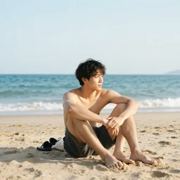 ビーチに座っている男の写真