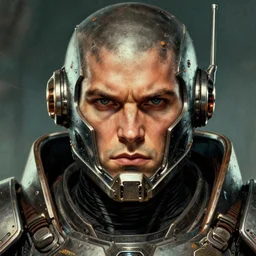 the doomslayer with energy armor as a realistic scifi cyberpunk knight, closeup portrait art by donato giancola and greg rutkowski, vintage retro scifi, realistic face, digital art, trending on artstation, symmetry!!