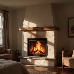 fireplace in a cozy bedroom