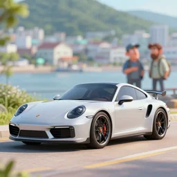porsche in busan, south korea. len blur background bokeh. art by ismail inceoglu, filip hodas, and pixar.