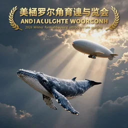 Flying whale next to airship