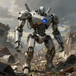 an intricate concept art of a mechanical robot coming out to life in a junkyard, post - apocalyptic, matte painting, concept art, hyper realistic, cgsociety, artstation, deviantart, style by feng zhu and dylan cole, octane render, anime style