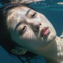 a distorted closeup image of a face while they’re drowning in the ocean