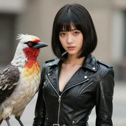 ektachrome, telephoto, highly detailed : incredibly realistic, youthful asian demure, exquisite features, feminine cut, photo 2 0 0 0's frontiers in flight leather suit cosplay fashion, cass bird, butcher billy