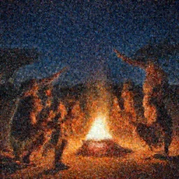 an australopithecus family gathering, pointing to the stars, fire pit, ambient lighting, orange pallete, anatomically correct, 4k photo,