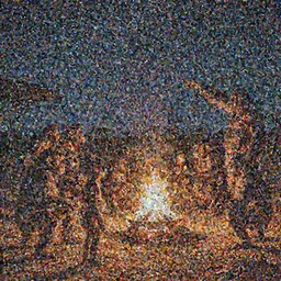 an australopithecus family gathering, pointing to the stars, fire pit, ambient lighting, orange pallete, anatomically correct, 4k photo,