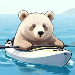 yeti relaxes on kayak in the ocean, bear face, color sketch, closeup