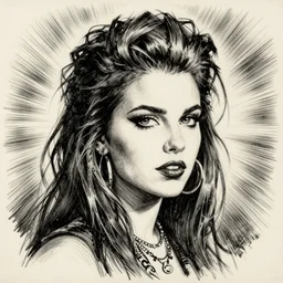 Punk rock girl drawing by R. Crumb, pen and ink, hd, intricate