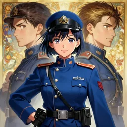 symmetry!! portrait of a smiling optimistic anime girl wwi soldier wearing blue uniform, anime, highly detailed, dynamic lighting, digital art, digital painting, artstation, wlop, sharp focus, illustration, art by artgerm and greg rutkowski and alphonse mucha, 8 k