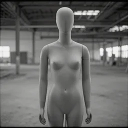 insecam cctv footage of an abandoned mannequin warehouse, monochromatic, grainy and blurry vhs footage