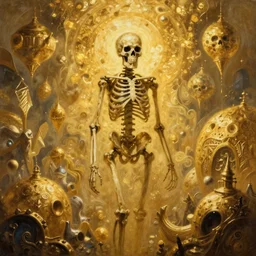 a beautiful painting of skeleton fantasy gold world by aaron horkey, trending on artstation