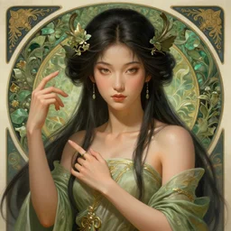 asian goddess of nature, accurate anatomy, only two hands, highly detailed, digital painting, artstation, concept art, smooth, sharp focus, illustration, Unreal Engine 5, 8K, art by Ross Tran and greg rutkowski and alphonse Mucha