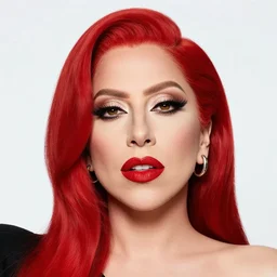 photo of lady gaga dressed with red hair and red lips