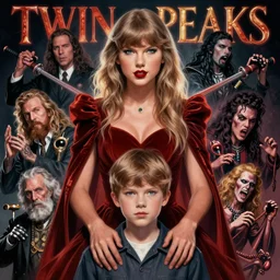 twin peaks movie poster art of taylor swift evil femme fatal hands on young boy shoulders, moloch ritual, horror, highly detailed, smooth, illustration, artgerm, leyendecker, wlop by katherine lam, michael whelan and tomer hanuka, godward, gustav moreau, saturno butto, boris vallejo