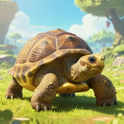 in game footage of a giant tortoise from the legend of zelda breath of the wild, breath of the wild art style.