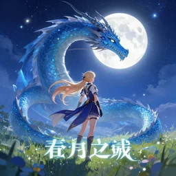 A video game poster of Starry Sky, impressionism summer dragon full moon shiny, in final fantasy 14 style