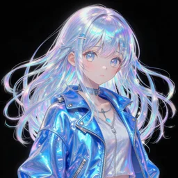 full - body detailed illustration by range murata of an iridescent anime girl with a blue jacket, by range murata, artisanal art, magical trending on artstation, volumetric lighting, cute - fine - face, intricate detail, by murata range