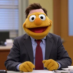 film still of Robert California as a muppet from The Office, 4k