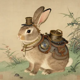 steampunk rabbit, japanese painting
